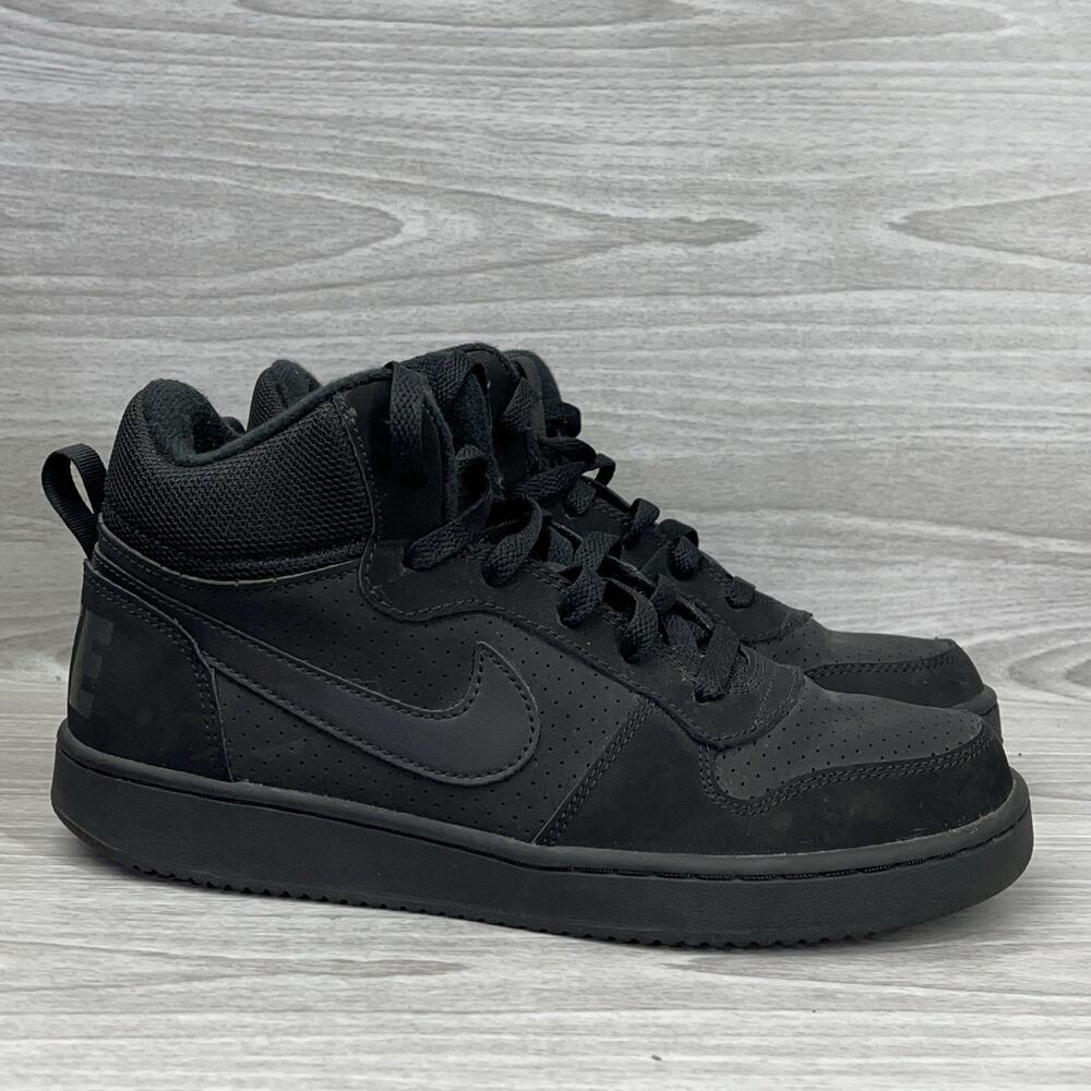 Nike Court Borough Mid Boys 6.5Y Triple Black Shoes Youth Lace Up 839977-001